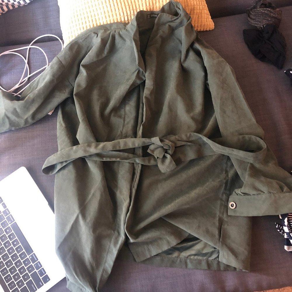 Military green faux suede wrap jacket